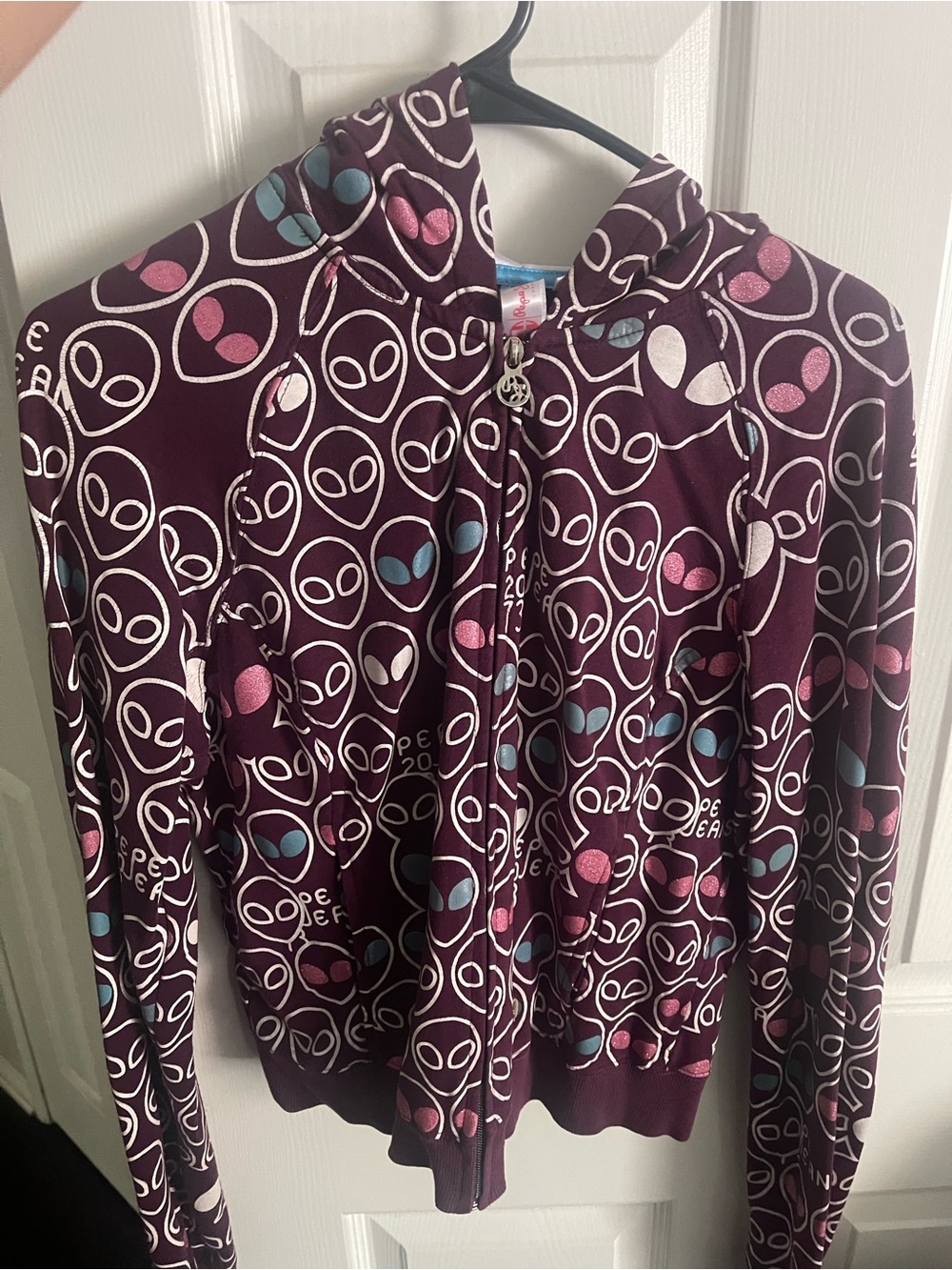 Y2K Pepe Jeans Alien Print Zip-Up Hoodie